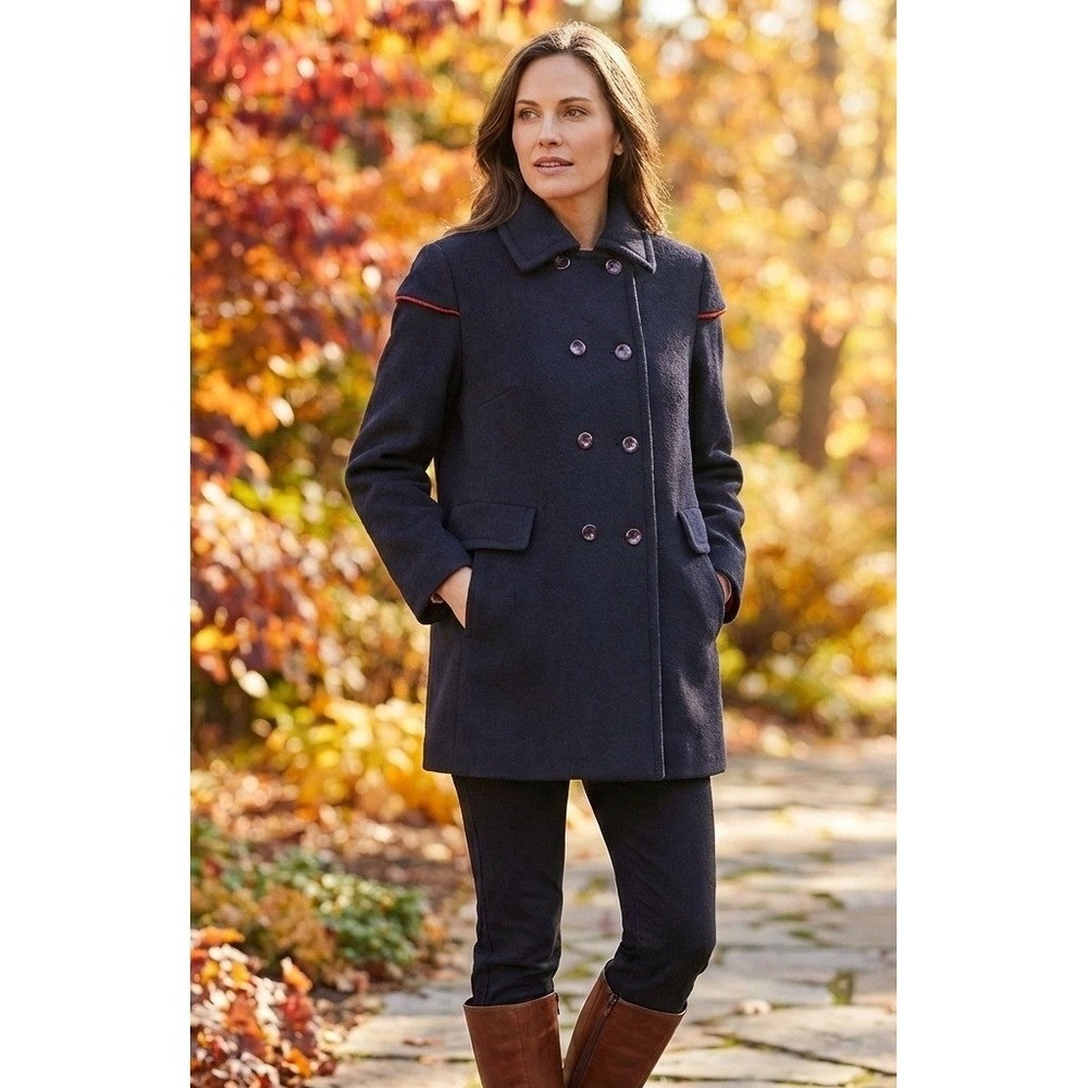 Vintage Marhette Inc Pea Coat Womens S? Black Wool Double-Breasted Quilted Lined